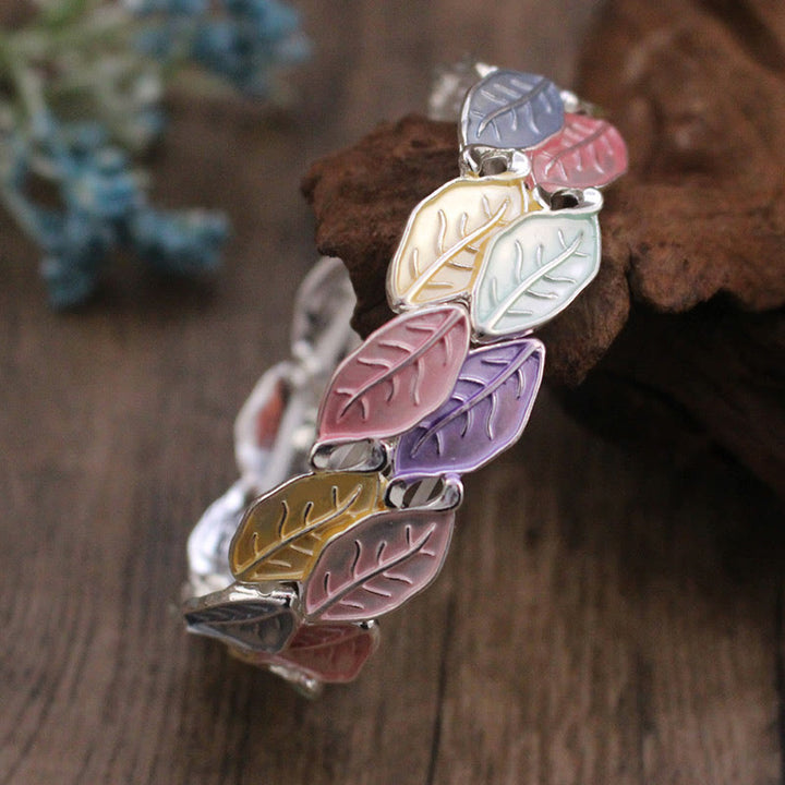 Buddha Stones Kleurrijke bladeren, legering, geluk, elastische Bangle-armband - image 3