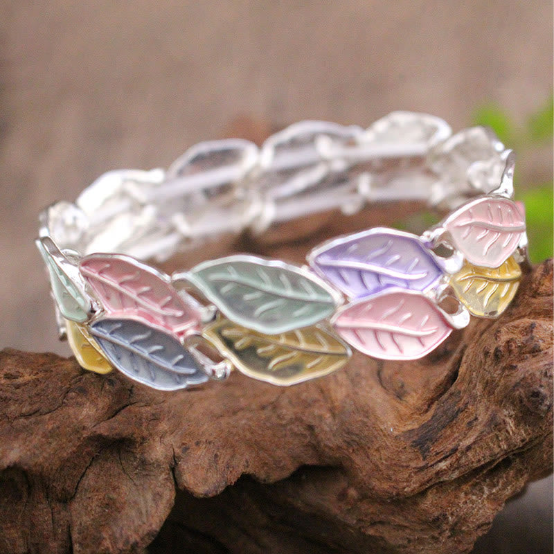 Buddha Stones Kleurrijke bladeren, legering, geluk, elastische Bangle-armband - image 1