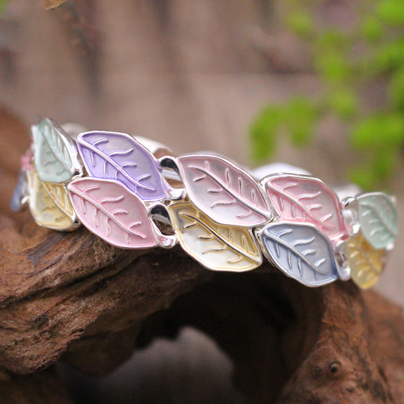 Buddha Stones Kleurrijke bladeren, legering, geluk, elastische Bangle-armband - image 2