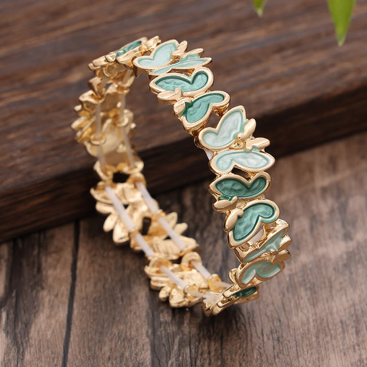 Buddha Stones Kleurrijke vlinder Bangle-armband van legering, elastisch - Groene vlinder 60 mm - image 0