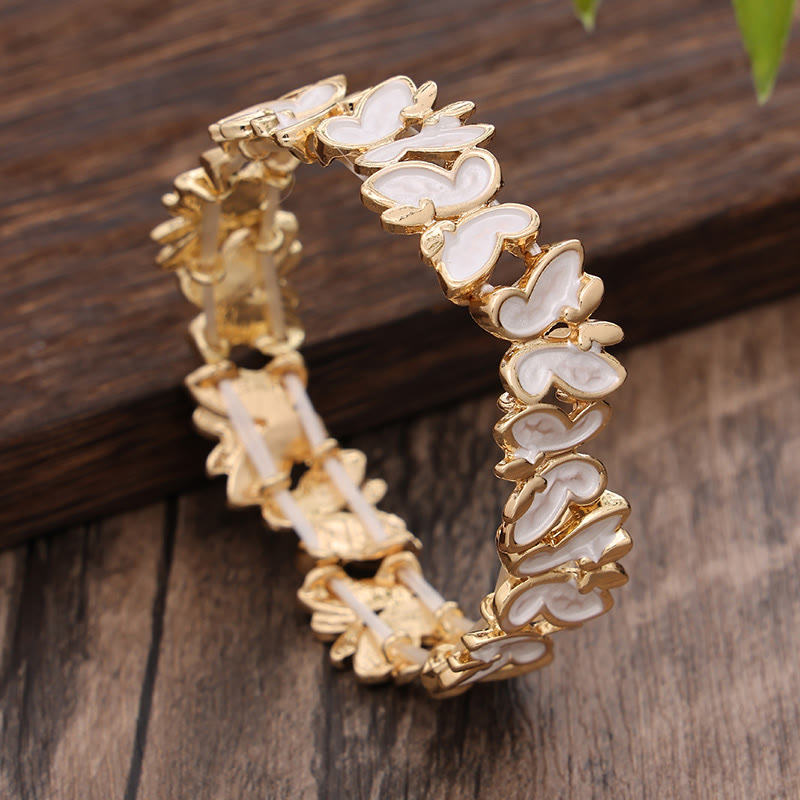 Buddha Stones Kleurrijke vlinder Bangle-armband van legering, elastisch - Witte vlinder 60 mm - image 5