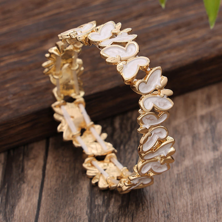 Buddha Stones Kleurrijke vlinder Bangle-armband van legering, elastisch - Witte vlinder 60 mm - image 5