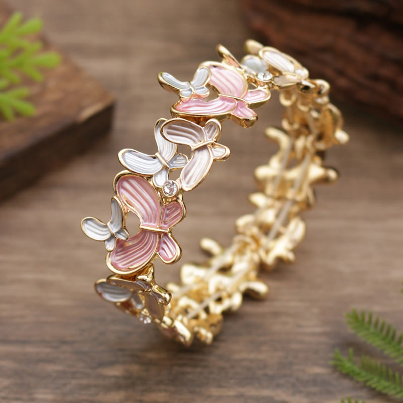 Buddha Stones Kleurrijke vlinder Bangle-armband van legering, elastisch - Roze vlinder 98 mm - image 7