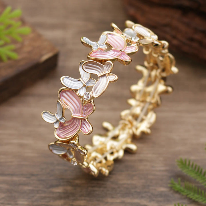 Buddha Stones Kleurrijke vlinder Bangle-armband van legering, elastisch - Roze vlinder 98 mm - image 7