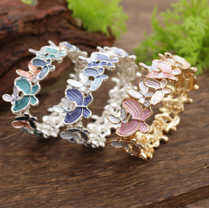 Buddha Stones Kleurrijke vlinder Bangle-armband van legering, elastisch - image 8