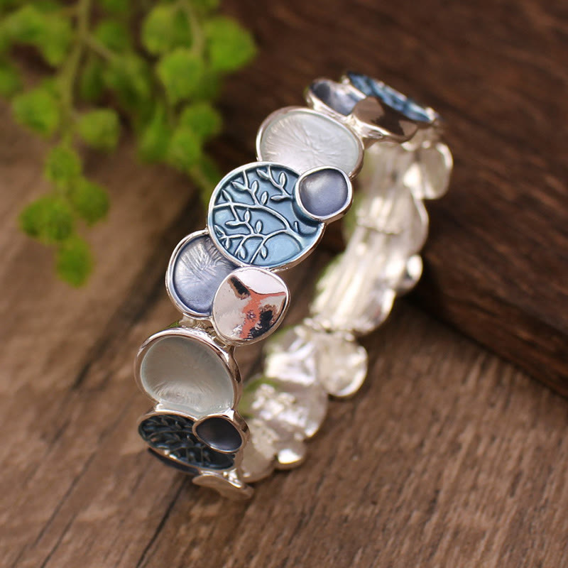 Buddha Stones De Levensboom Ronde Patroon Bangle-armband van Eenheid Legering, Elastisch - Blauw 57 mm - image 5
