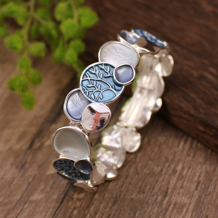Buddha Stones De Levensboom Ronde Patroon Bangle-armband van Eenheid Legering, Elastisch - Blauw 57 mm - image 5