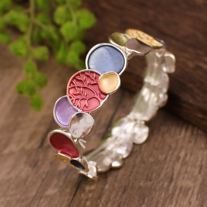 Buddha Stones De Levensboom Ronde Patroon Bangle-armband van Eenheid Legering, Elastisch - Rood 57 mm - image 0