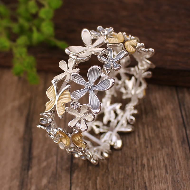Buddha Stones Kleurrijke vlinderbloemen liefdesarmband van legering met elastische Bangle-armband - Geel 58 mm - image 9