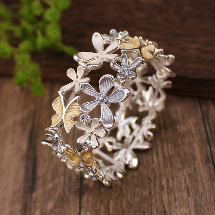 Buddha Stones Kleurrijke vlinderbloemen liefdesarmband van legering met elastische Bangle-armband - Geel 58 mm - image 9