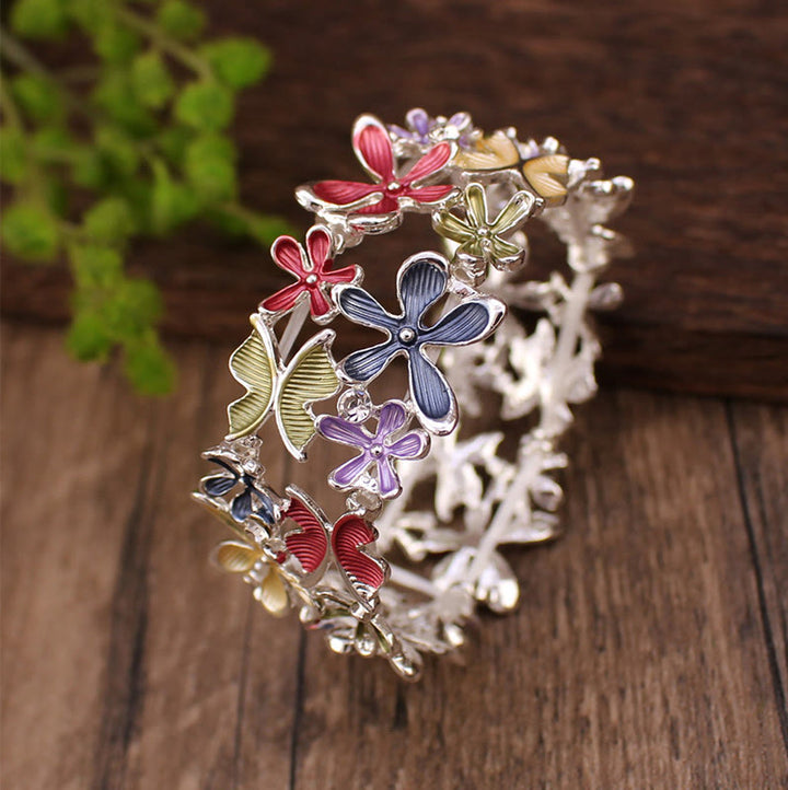 Buddha Stones Kleurrijke vlinderbloemen liefdesarmband van legering met elastische Bangle-armband - Rood 58 mm - image 0