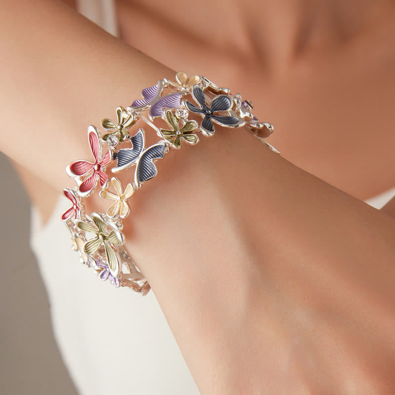 Buddha Stones Kleurrijke vlinderbloemen liefdesarmband van legering met elastische Bangle-armband - image 3