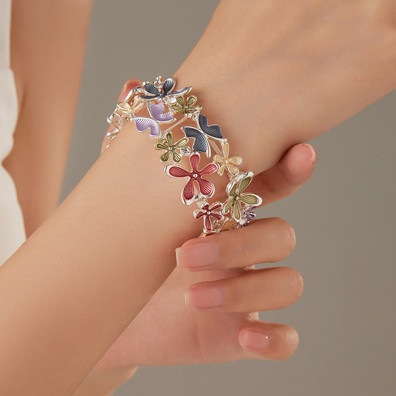 Buddha Stones Kleurrijke vlinderbloemen liefdesarmband van legering met elastische Bangle-armband - image 2