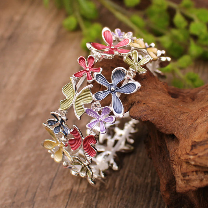 Buddha Stones Kleurrijke vlinderbloemen liefdesarmband van legering met elastische Bangle-armband - image 1