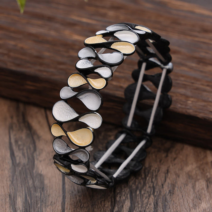 Buddha Stones Kleurrijke geometrische holle 8-vormige elastische Bangle-armband van legering voor helende doeleinden - Geelgrijs 57 mm - image 5