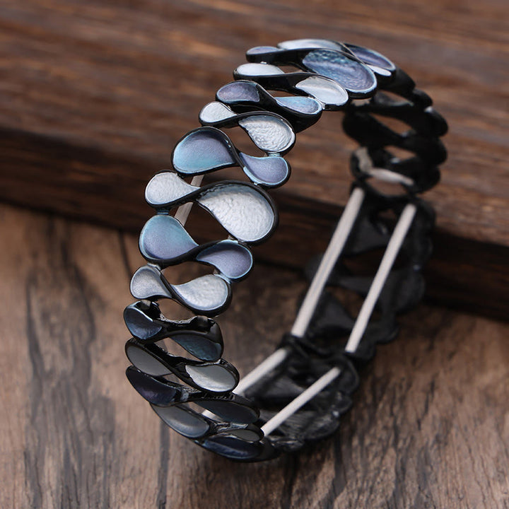 Buddha Stones Kleurrijke geometrische holle 8-vormige elastische Bangle-armband van legering voor helende doeleinden - Blauw 57 mm - image 0