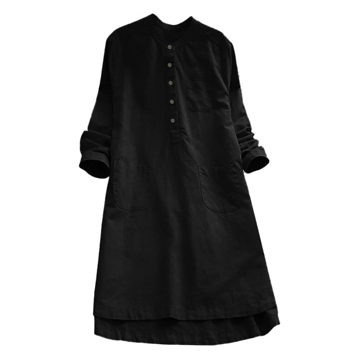 Buddha Stones Damesblouse met Lange mouw, effen knoopsluiting en Zakken - image 13