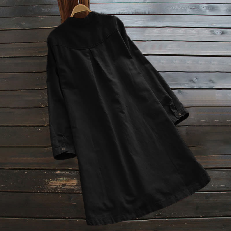 Buddha Stones Damesblouse met Lange mouw, effen knoopsluiting en Zakken - image 12