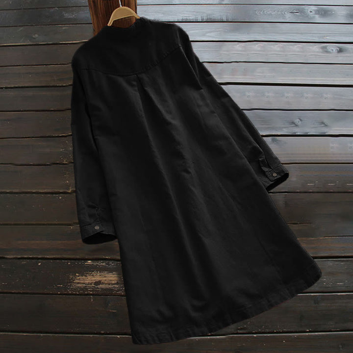 Buddha Stones Damesblouse met Lange mouw, effen knoopsluiting en Zakken - image 12