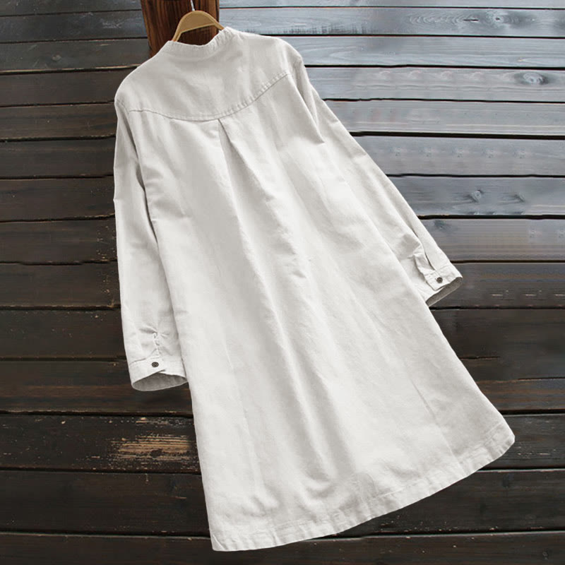 Buddha Stones Damesblouse met Lange mouw, effen knoopsluiting en Zakken - image 1
