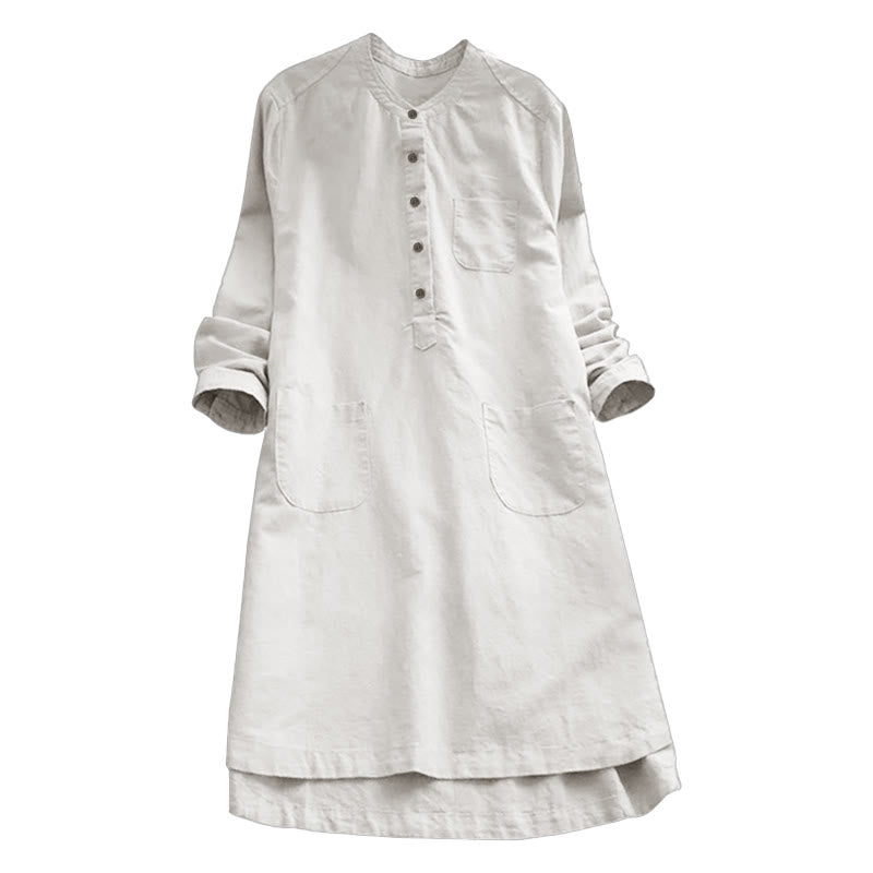 Buddha Stones Damesblouse met Lange mouw, effen knoopsluiting en Zakken - image 4