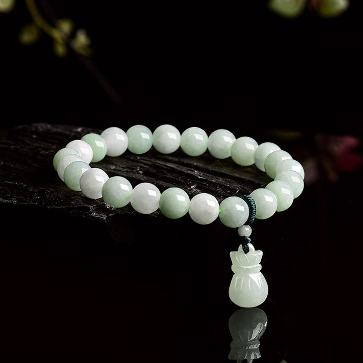 Buddha Stones Armband met geldzakje van natuurlijke jade - Jade (Polsomtrek 14-17 cm) - image 0