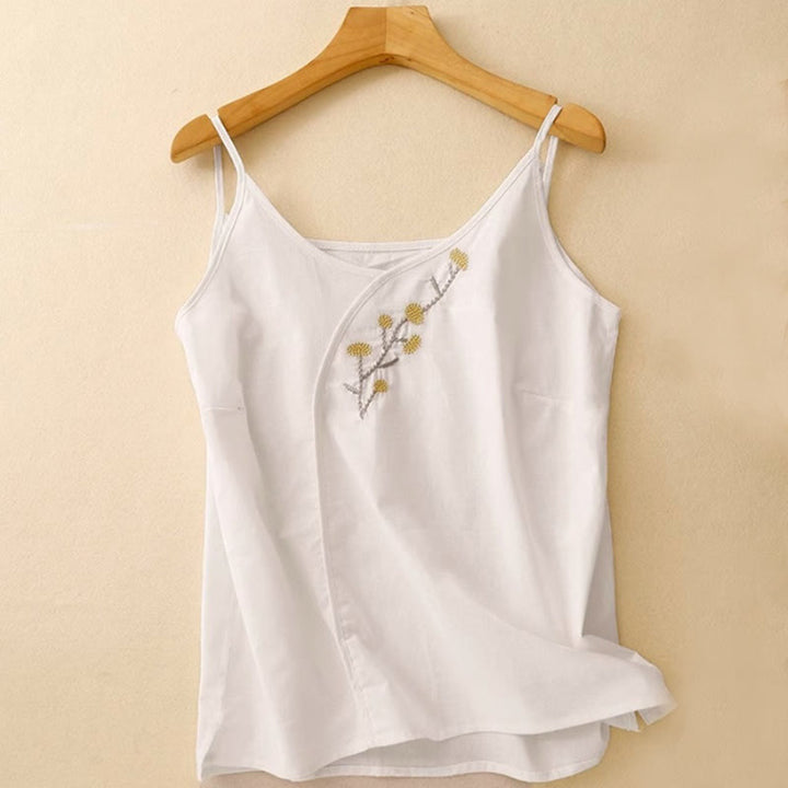 Buddha Stones Mouwloos damesvest met etnische borduursels en asymmetrisch design - Wit - US14, UK/AU18, EU46 (4XL) - image 7