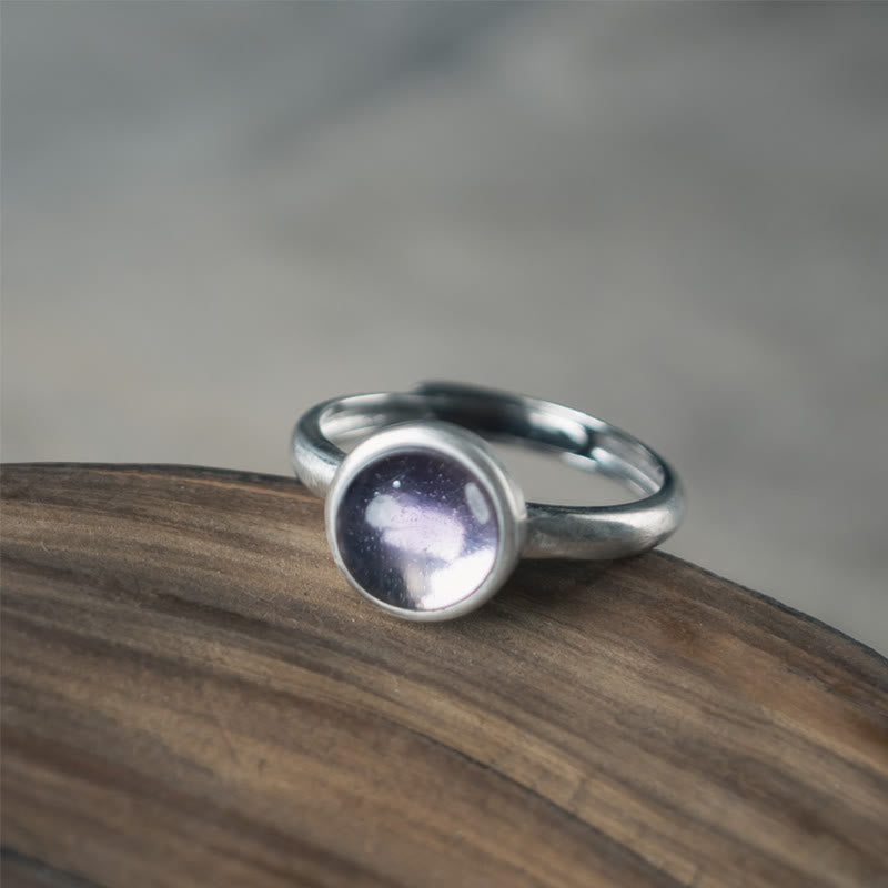Buddha Stones Verstelbare Ring van natuurlijk 925 sterling zilver met amethist - image 1
