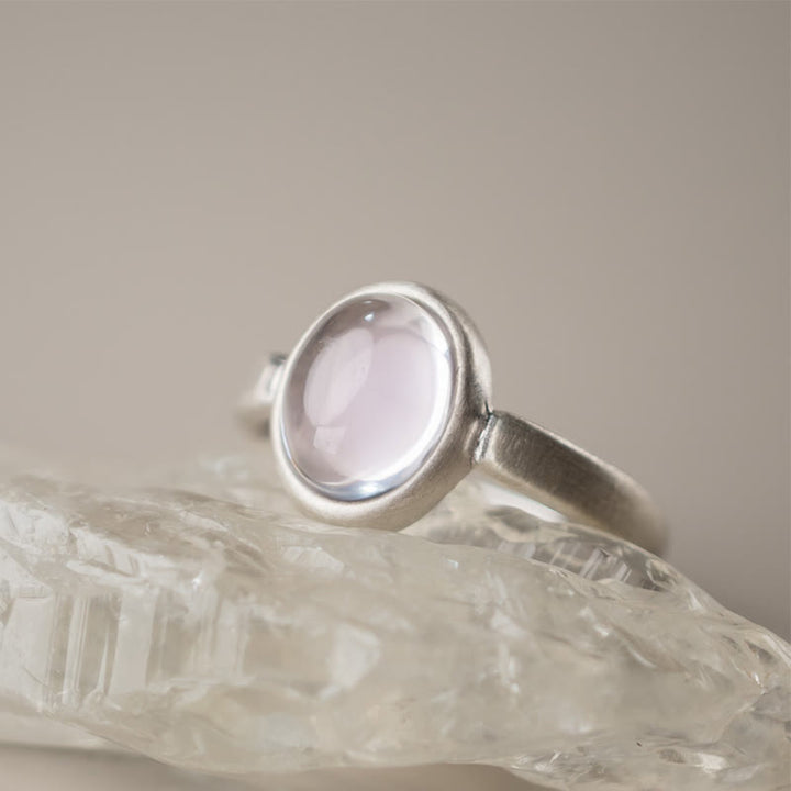 Buddha Stones Natuurlijke 925 sterling zilveren ring met roze kristal, verstelbare Ring - image 1