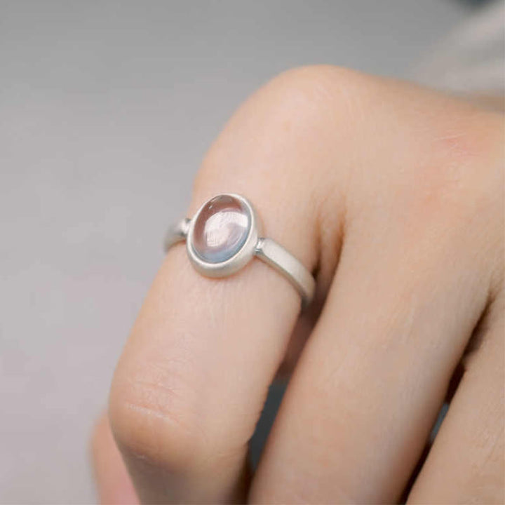 Buddha Stones Natuurlijke 925 sterling zilveren ring met roze kristal, verstelbare Ring - image 4