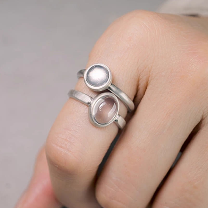 Buddha Stones Natuurlijke 925 sterling zilveren ring met roze kristal, verstelbare Ring - image 12