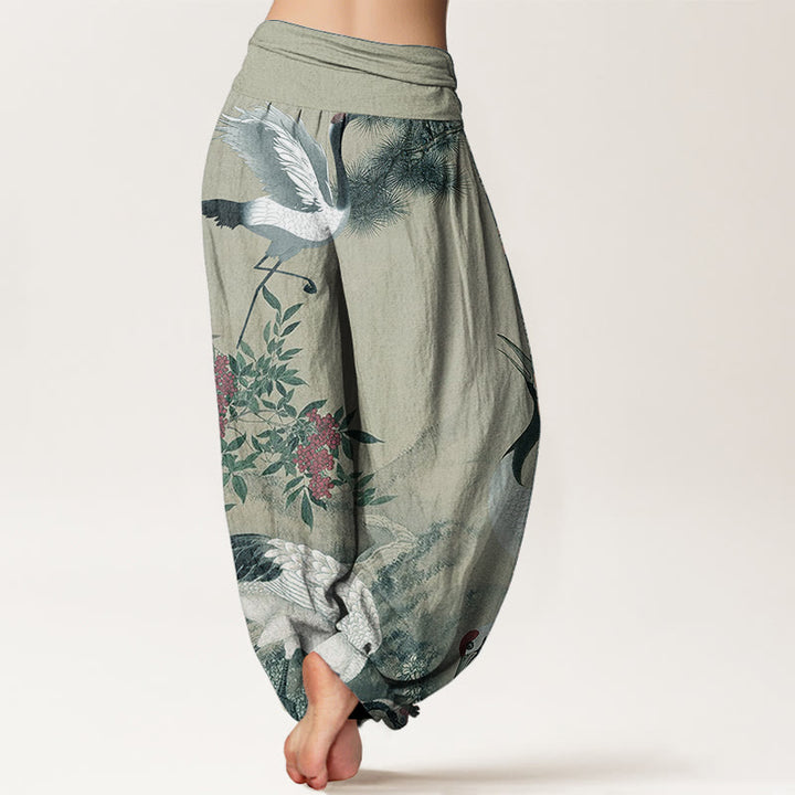 Buddha Stones Casual 100% Cotton met elastische Taille , met rode kraanvogel, dennenboom en bergmotief. - image 6