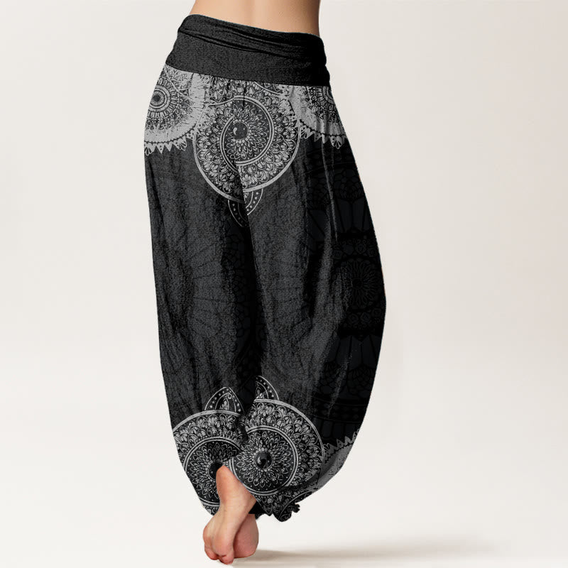 Buddha Stones Harembroek voor dames met elastische Taille en cirkelvormig mandala-design van 100% Cotton - image 1