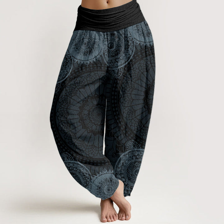 Buddha Stones Harembroek voor dames met elastische Taille en cirkelvormig mandala-design van 100% Cotton - Grijs - US22, UK/AU26, EU54 (6XL) - image 6