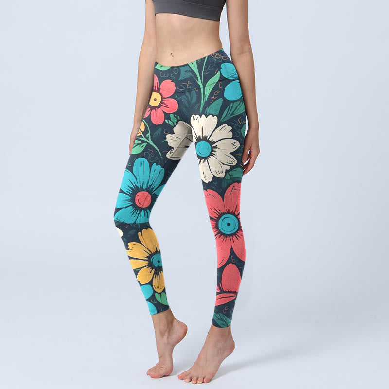 Buddha Stones Kleurrijke legging met bloemenprint voor de sportschool, yogabroek voor dames - Zwart - US18, UK/AU22, EU50 (4XL) - image 0