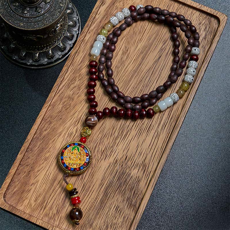 Buddha Stones Tibetaanse handgemaakte houten kralen Om Mani Padme Hum Samantabhadra Bodhisattva zuiverheid Ketting hanger - Om Mani Padme Hum en Samantabhadra Bodhisattva - image 0