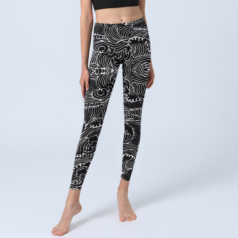 Buddha Stones Sportlegging/yogabroek voor dames met witte lijn- en golfprint - image 5