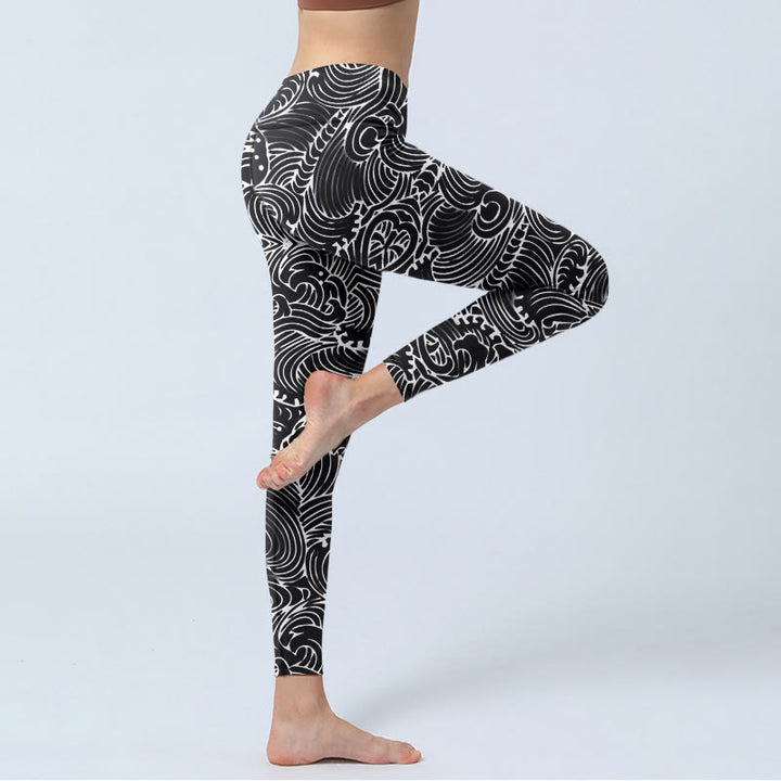 Buddha Stones Sportlegging/yogabroek voor dames met witte lijn- en golfprint - image 4