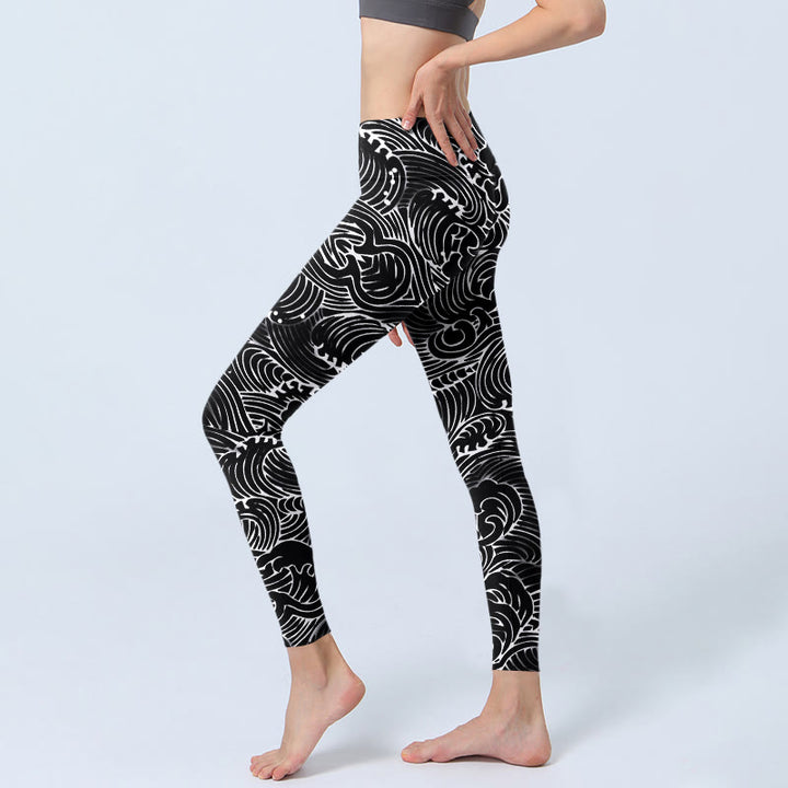 Buddha Stones Sportlegging/yogabroek voor dames met witte lijn- en golfprint - image 2