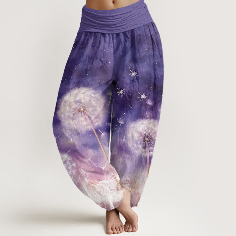 Buddha Stones Casual katoenen harembroek met paardenbloemmotief voor dames, elastische Taille - Donkerpaars - US22, UK/AU26, EU54 (6XL) - image 0