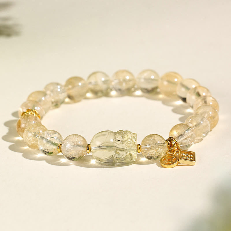 Buddha Stones Armband van natuurlijke citrien PiXiu koperen munt - Citrien (Polsomtrek: 15 cm) - image 0