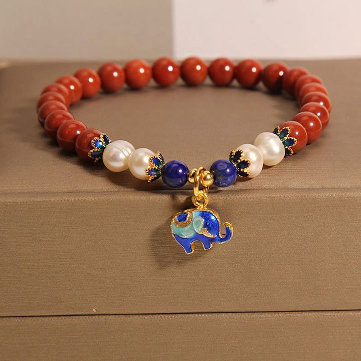 Buddha Stones Natuurlijke Zuid-Rode Agaat Parel Vredesslot Bedel Positieve Armband - Zuid-rode agaat olifant (Polsomtrek: 18 cm) - image 4