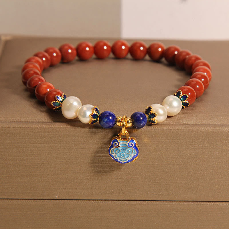Buddha Stones Natuurlijke Zuid-Rode Agaat Parel Vredesslot Bedel Positieve Armband - Vredeslot met rode agaat uit het zuiden (Polsomtrek: 18 cm) - image 0