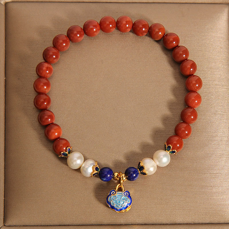Buddha Stones Natuurlijke Zuid-Rode Agaat Parel Vredesslot Bedel Positieve Armband - image 3
