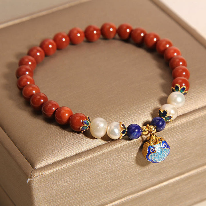 Buddha Stones Natuurlijke Zuid-Rode Agaat Parel Vredesslot Bedel Positieve Armband - image 2