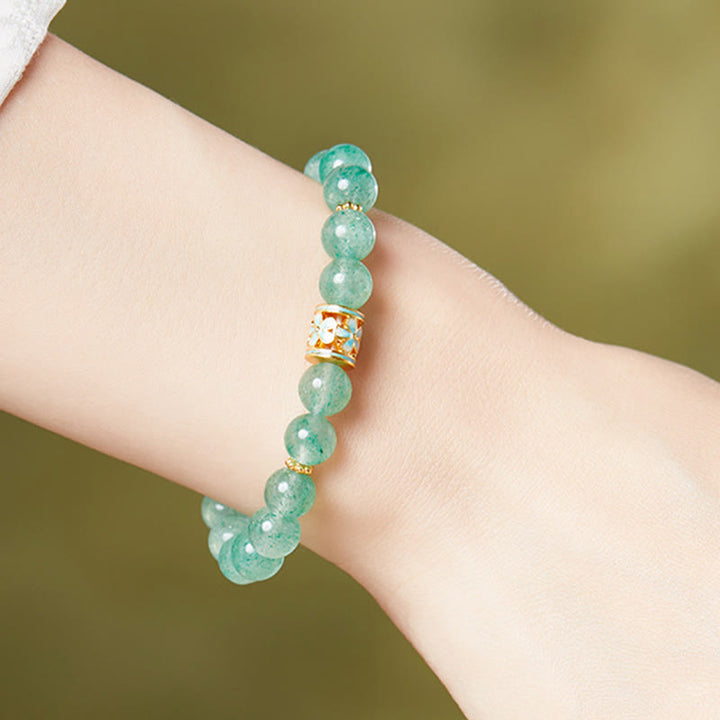 Buddha Stones 925 Sterling Zilveren Groene Aardbeikwarts Bloem Kalmerende Armband - image 4
