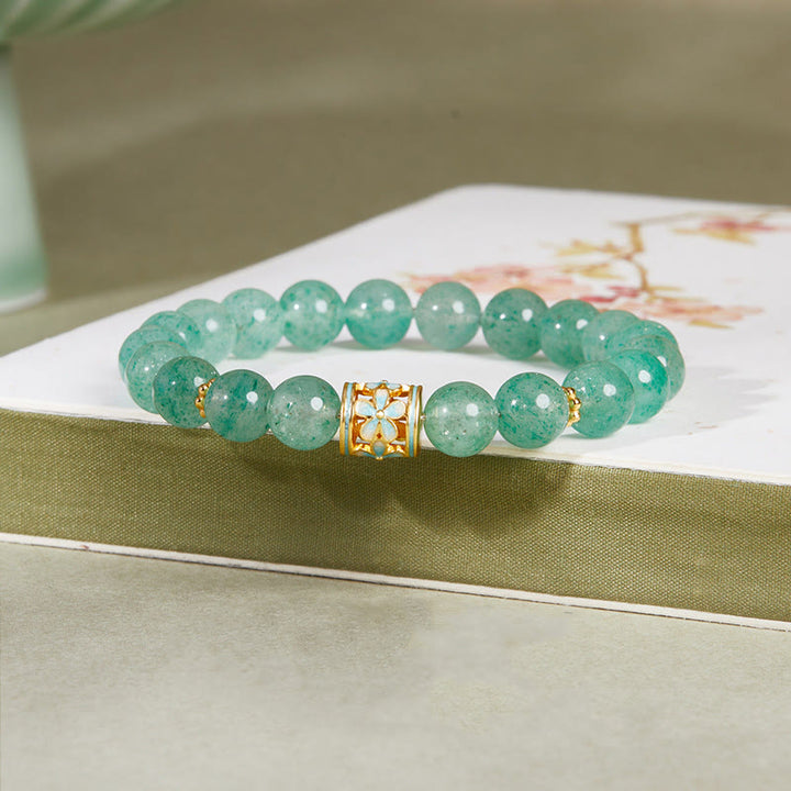 Buddha Stones 925 Sterling Zilveren Groene Aardbeikwarts Bloem Kalmerende Armband - Groene aardbeikwarts (Polsomtrek: 17-19 cm) - image 0