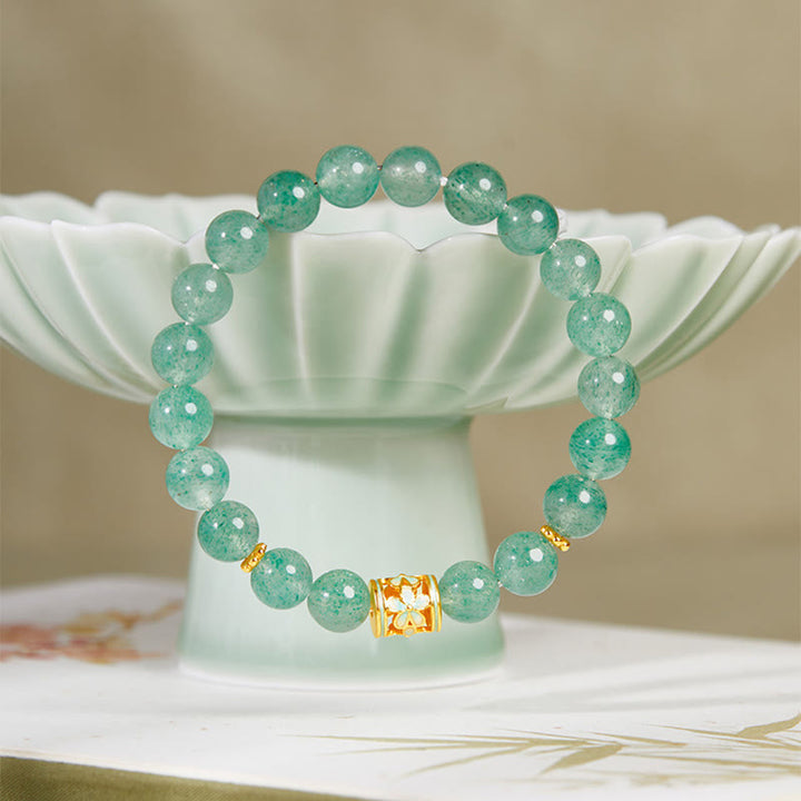 Buddha Stones 925 Sterling Zilveren Groene Aardbeikwarts Bloem Kalmerende Armband - image 2