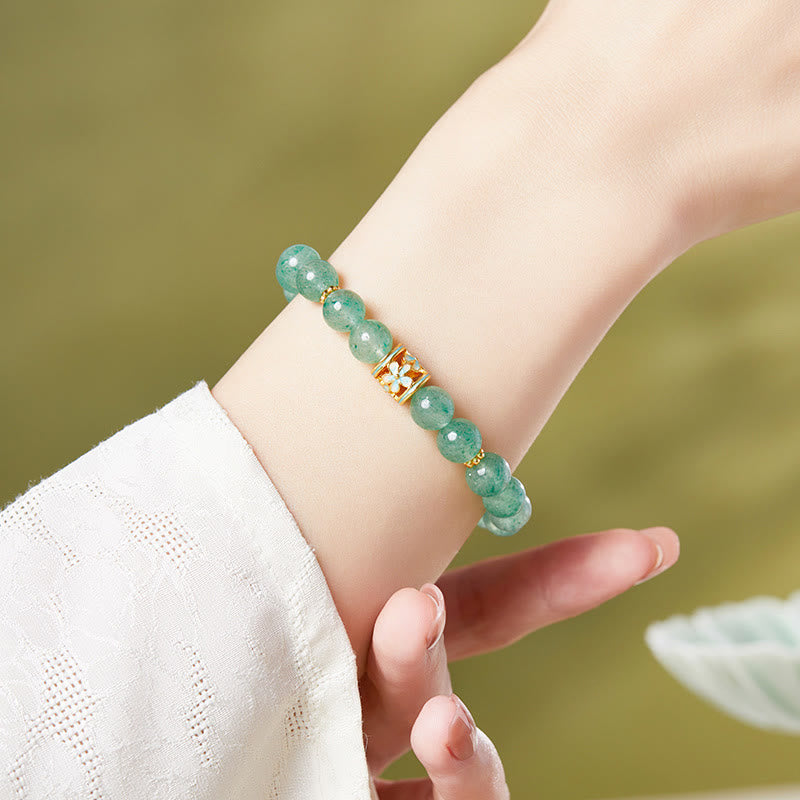 Buddha Stones 925 Sterling Zilveren Groene Aardbeikwarts Bloem Kalmerende Armband - image 3