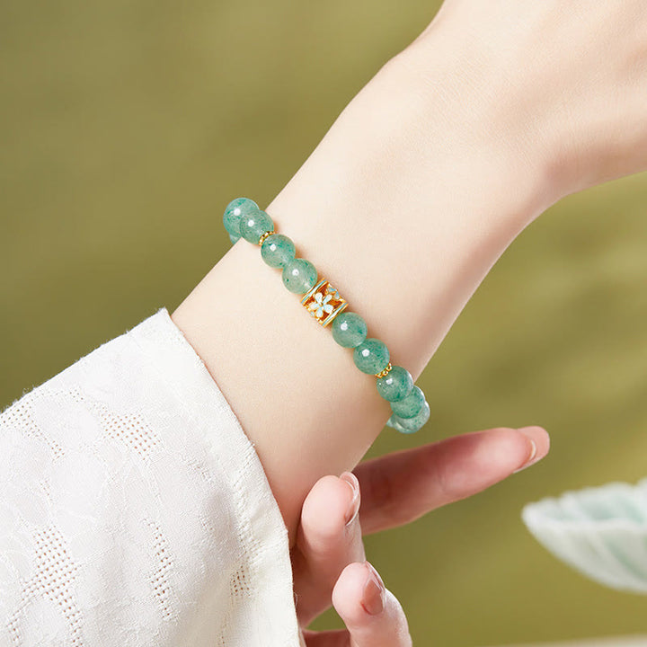 Buddha Stones 925 Sterling Zilveren Groene Aardbeikwarts Bloem Kalmerende Armband - image 3